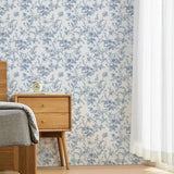 Popxstar Blue Floral Peel and Stick Wallpaper Vintage Blue White Self Adhesive Wallpaper Botanical Removable Contact Paper for Bedroom
