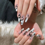 Popxstar 24Pcs/Box Gradient Long Ballet France Press on Nail Ink Chinese Style False Nails Rose Girls Full Cover Fake Nail Piece Finished