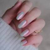 Popxstar 24Pcs White Almond False Nails Ballet with French Design Wearable Fake Nails Gradient Simple Full Cover Press on Nail Tips Art