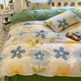 Popxstar Kawaii Bear Printed Bed Set Floral Duvet Cover Pillowcase Bedding Set Cute Dog Bed Linen Sheet Quilt Cover Full Queen King Size