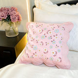 Soft Breathable 100% Cotton Patchwork Pillow Cover with Ruffled Edge Multi Functional Cushion Case for Sofa and Office Easy Care