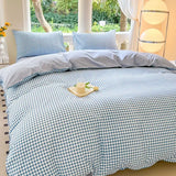 Popxstar  Black White Small Checks Printed Bed Set Floral Duvet Cover Pillowcase Bedding Set Bed Sheet Quilt Cover Single Queen King Size