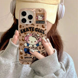 Popxstar  Y2k Sanrios Leopard Hellokitty Phone Case For iPhone 13 11 12 16 15 14 17 Pro Max XS MAX X XR Plus 8 7 MINI Y2K Shockproof Cover