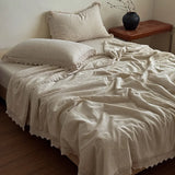 Popxstar  88% Cotton and 12% Linen Jacquard Vintage Hollow Lace Edge Summer Quilt Air Condition Thin Comforter Lightweight Blanket 1/4Pcs