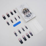 Popxstar  Extra Long Coffin Press On Nails 24Pcs Black French Fake Nails Pink Flower Shiny Rhinestone Designers Spicy Women False Nails