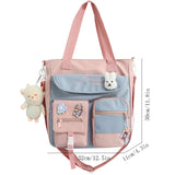 Popxstar Large Capacity Tote Bags Trendy Nylon Patchwork Shoulder School Book Bag for Teenage Girls Fashion Student Handbag Crossbody Sac