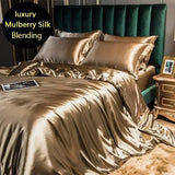 Popxstar High-end Blending Natural Mulberry Silk Bedding Set Luxury Satin Silky Queen Size Duvet Cover Set with Sheets King Size Bed Set