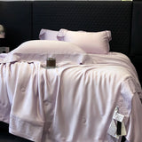 Popxstar  Lyocell Bamboo Fiber Luxury Embroidery Summer Quilt Soft Silky Thin Comforter Blanket With Bed Sheet Pillowcases Bedding Set