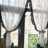 Cream French Vintage Lace Curtains for Balcony Living Room Sheer Semi Transparent Black White Ruffled Dressing Room Partition