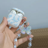 Popxstar Crystal Butterfly Pendant Bead Bracelet Earphone Case For Apple Airpods 4 /3 For Airpods Pro/ Pro2 Earphone Case With Keychain