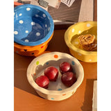 Popxstar  Instagram Style Yogurt Polka Dot Lace Bowl Cute Girlish Heart Breakfast Ceramic Home Oat Bowl