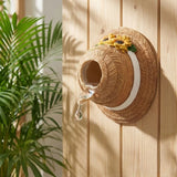 Creative Straw Hat Shape Bird House Wall-Mounted Circular Bird Breeding Box Handmade Decorative Hanging Bird Nest Backyard