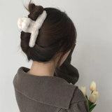 Popxstar 13CM Woman Extra Large Coat hanger Design Plush Hair Claw Barrettes Girl Senior Hair Clips Autumn and Winter Hair Accessories