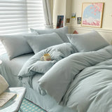 Popxstar Cotton Bed Linen Solid Bedding Set with Sheet Duvet Cover Pillowcases Single Couple Bedsheet King Queen Double Twin Size