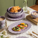 popxstar Purple Disc Lace Relief Series Ceramic Tableware Bowl Plate Tableware