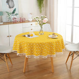 Popxstar  Cotton Linen Nordic Round Tablecloth Yellow Striped  White Tassel Lace Christmas Tree Dining Table Cover Washable Table Cloth