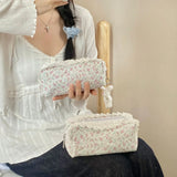 Popxstar Korean Lace Floral Pencil Case Portable Fabric Ruffle Stationery Organizer  Aesthetic Study Pen Bag for Students Back To School
