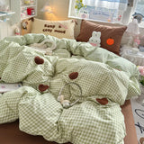 4Pcs Bedding Set Summer Comforter Set Cute Fresh Green Checkered Heart Double Single Bed Linen Queen Bed Sheets Plaid De Luxe