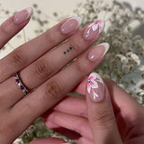 Popxstar 24pcs White Flower Fake Nail Tips Ins Yellow Pink Blush False Nails Wearable Full Cover European Almond Shaped Press on Nails