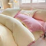 Popxstar Solid Color Duvet Cover Set Full Queen, 100% Washed Cotton Bedding Set Soft Comfy 4 Pcs-1 Quilt Cover,1 Flat Sheet,2 Pillowcase