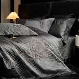 Popxstar  4Pcs European Luxury Brocade Silk Cotton Embroidery Bedding Set Soft Silky Duvet Cover Set With Quilted Bedspread Pillowcases
