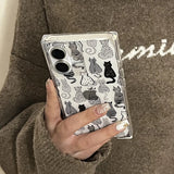 Cartoon Sketch Cats Pattern Right Angled Edge Case For iPhone 17 16 15 13 14 12 Pro Max Clear Phone Back Cover