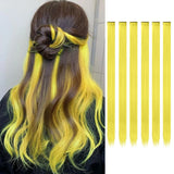 Popxstar 6pcs/pack Clip in Hair Extensions Colored Party Highlights for Girls 22 inches Multi-colors Straight Hair Synthetic Hairpieces