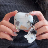 Popxstar  Cartoon Lovely Black White Cat Smooth Silicone Protection Case for AirPods Pro 2 for AirPods 1 2 3 4 Headset Cover Cute Pendant