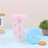700ml With Lids Sippy Summer Sippy Cup Pink Bow Large Capacity Water Bottle Juice Milk Cup Cold Mug