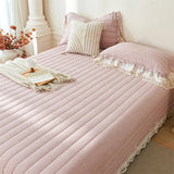 Popxstar  Natural Cotton Linen French Lace Soft Comfortable Quilted Bedspread, Bed Cover, Mattress Topper, Bed Sheet, Pillowcases 3Pcs