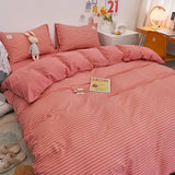 Popxstar Simple Striped Bedding Set, AB Contrasting Color Duvet Cover, 2 Pillowcases, Single, Double, King Twill, Full Sizes, 3 Pieces