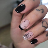 Popxstar 24Pcs Short Ballet False Nails with Bow Design White French Press on Nails Wearable Square Head Full Cover Fake Nail Manicure