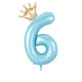 Popxstar  40inch Pastel Light Blue Pink Foil Number Balloon With Crown 1 2 3 4 5 6 Boy Girl Birthday Party Baby Shower Wedding Decoration