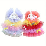 Summer  Spring Dog skirt thin Teddy bear small pet clothes colorful gradient Pompadour princess skirt