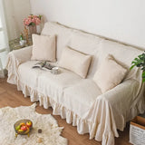 Popxstar  Ruffled Solid Color Sofa Covers Four Seasons Washable Cotton Linen Dustproof Couch Slipcovers Bohemian Decor Furniture Covers