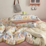 Popxstar  100% Cotton Bedding Set Cartoon Cute Animals Duvet Cover Set Bed Linen Flat Sheets Set 2 Pillowcases Single Double Queen Size