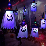 Popxstar LED Halloween Decoration Flashing Light Gypsophila Ghost Festival Dress Up Glowing Wizard Ghost Hat Lamp Decor Hanging Lantern