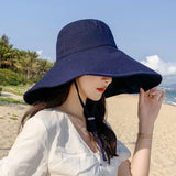 Popxstar Japan and South Korea Big Brim Hat Women's Spring and Summer Foldable Travel Sun Hat Sun Hat Solid Color Casual Fisherman Hat