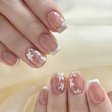 Popxstar 24pcs Sweet False Nail Patches Detachable Fake Nail Tips With Bowknots Love Heart Pearl Design Pink Almond Korean Press On Nail