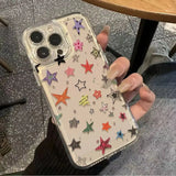 Popxstar Cartoon Stylish Colorful Stars Cute Phone Case For iPhone 16 15 14 13 12 11 Pro Max X XR XS MAX 7 8 Plus Mini Y2k Girl Cover