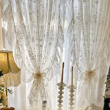 French Romance Ruffle Lace Voile Sheer Curtains for Bedroom Living Room Kitchen White Butterfly Flowers Window Drapes Boho Decor