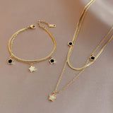 Popxstar 316L Stainless Steel Multilayer Chain Star Charm Necklace Bracelet For Women New Trend Jewelry Set Girls Party Gifts
