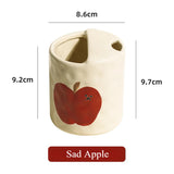 Popxstar  Coffee Cup Ceramic Cup Creative Hand Drawn Apple Milk Cup Ceramic Jewelry Multi Functional Desktop Decoration Crafts Pen Holder