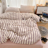 Popxstar  Pure Cotton Home Textile Blue Striped Bedding Set Simple Soft Duvet Cover Sheet Pillowcase Ins Style Bed Linens Queen King Size