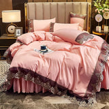 Popxstar  Skincare Polished Light Luxury European Style Embroidery Four Piece Set Solid Color Lace Bed Skirt Four Piece Set