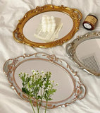 popxstar European Decorative Plate Storage Tray Oval Plate Jewelry Display Rotary Candy Decor Tray Mirror Decorative Make Up Mirror