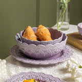 popxstar Purple Disc Lace Relief Series Ceramic Tableware Bowl Plate Tableware