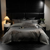 Popxstar  4Pcs European Luxury Brocade Silk Cotton Embroidery Bedding Set Soft Silky Duvet Cover Set With Quilted Bedspread Pillowcases