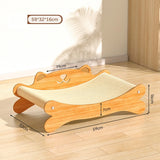 Wooden Cat Scratcher Lounge Bed with Sisal Balls Durable No Mess Scratching Pad 2-in-1 Cat Bed Sofa