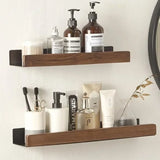 Popxstar Wood Matt Black Bathroom Shelf Organizer Shower Storage Rack Solid Corner Shelves Wall Mounted Toilet Holder Kitchen Shelf